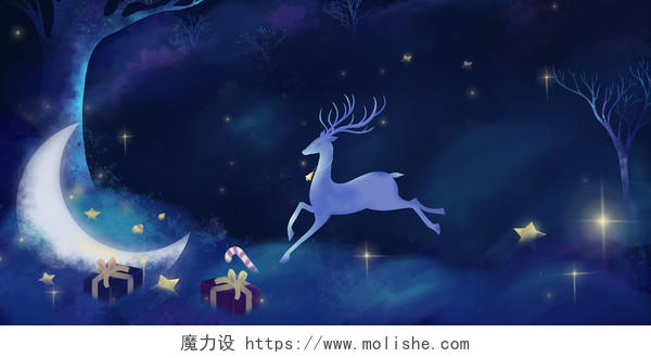 唯美圣诞节星空圣诞麋鹿插画背景素材
